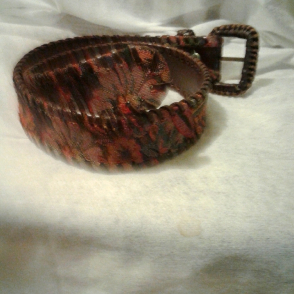 Women's leather and canvas belt floral print